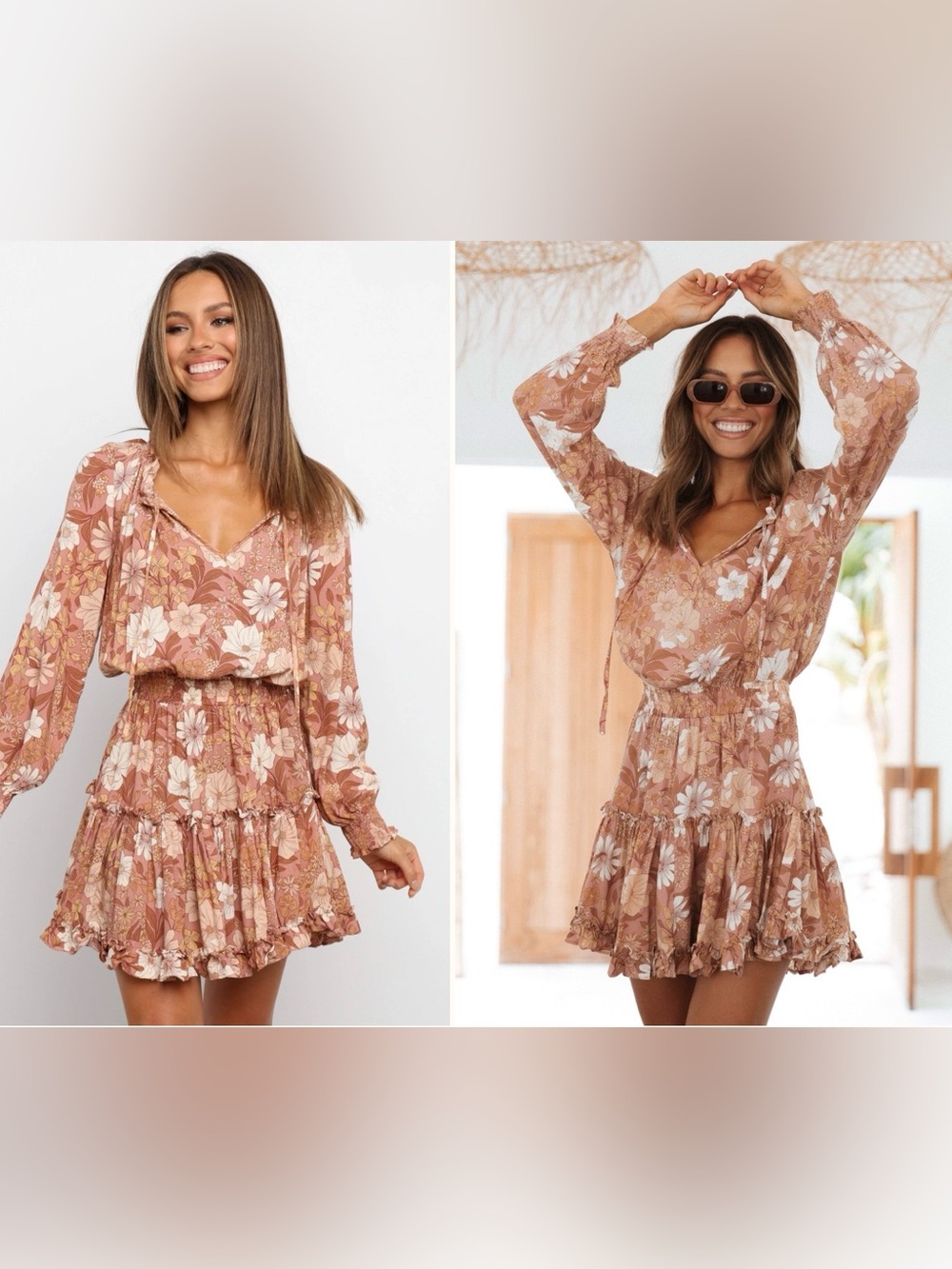 Petal & Pup Dusty Rose Floral Long Sleeve Tiered Dress